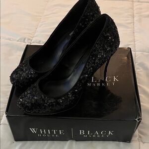 White House Black Market Sparkling Black Heels size 8
